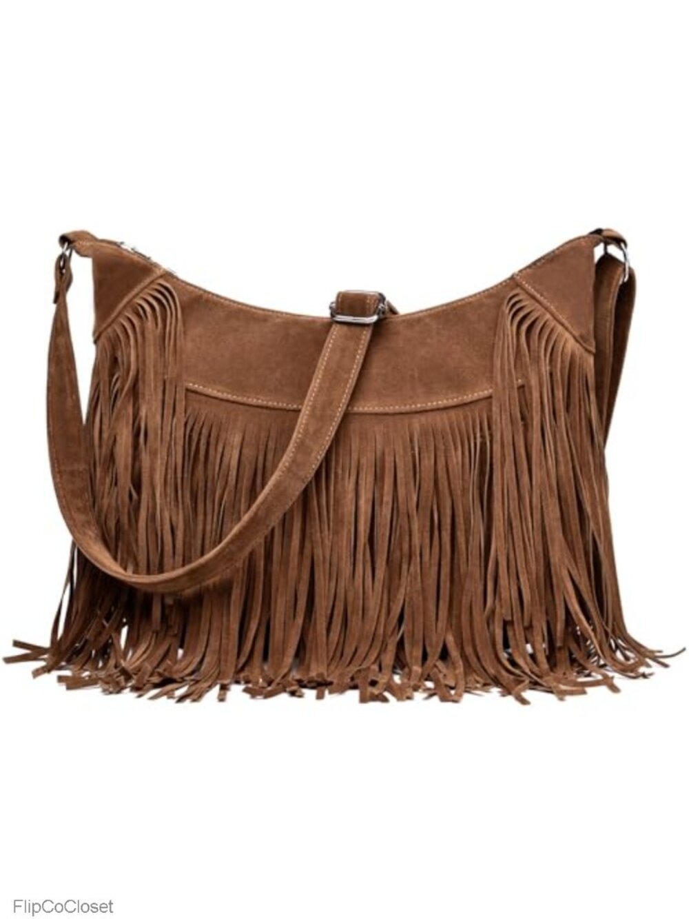 Vegan Suede Fringe Hobo Crossbody Shoulder Bag Western Purse